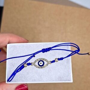 Blue adjustable evil eye string protection bracelet Rhinestone